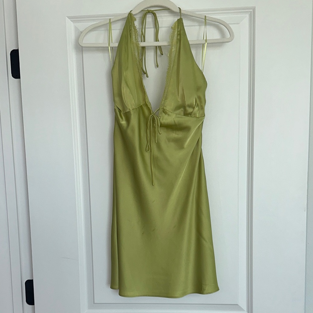 Satin Halter Dress in Light Green